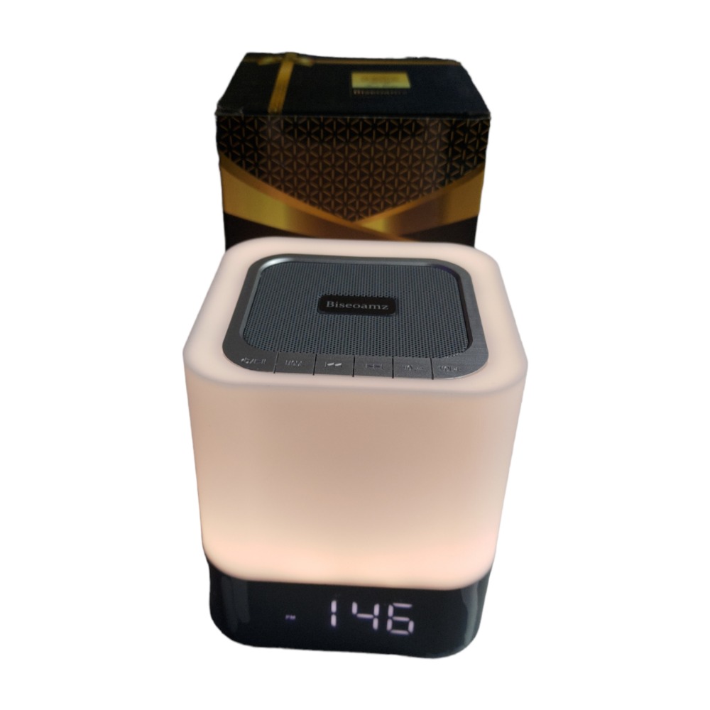 Biseoamz Bedside RGB LED Lamp with Alarm Clock & Bluetooth Speaker